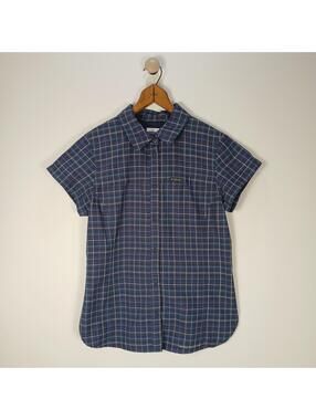 Columbia Omni Shield Shirt Womens Small Blue Plaid Short Sleeve Hiking Travel